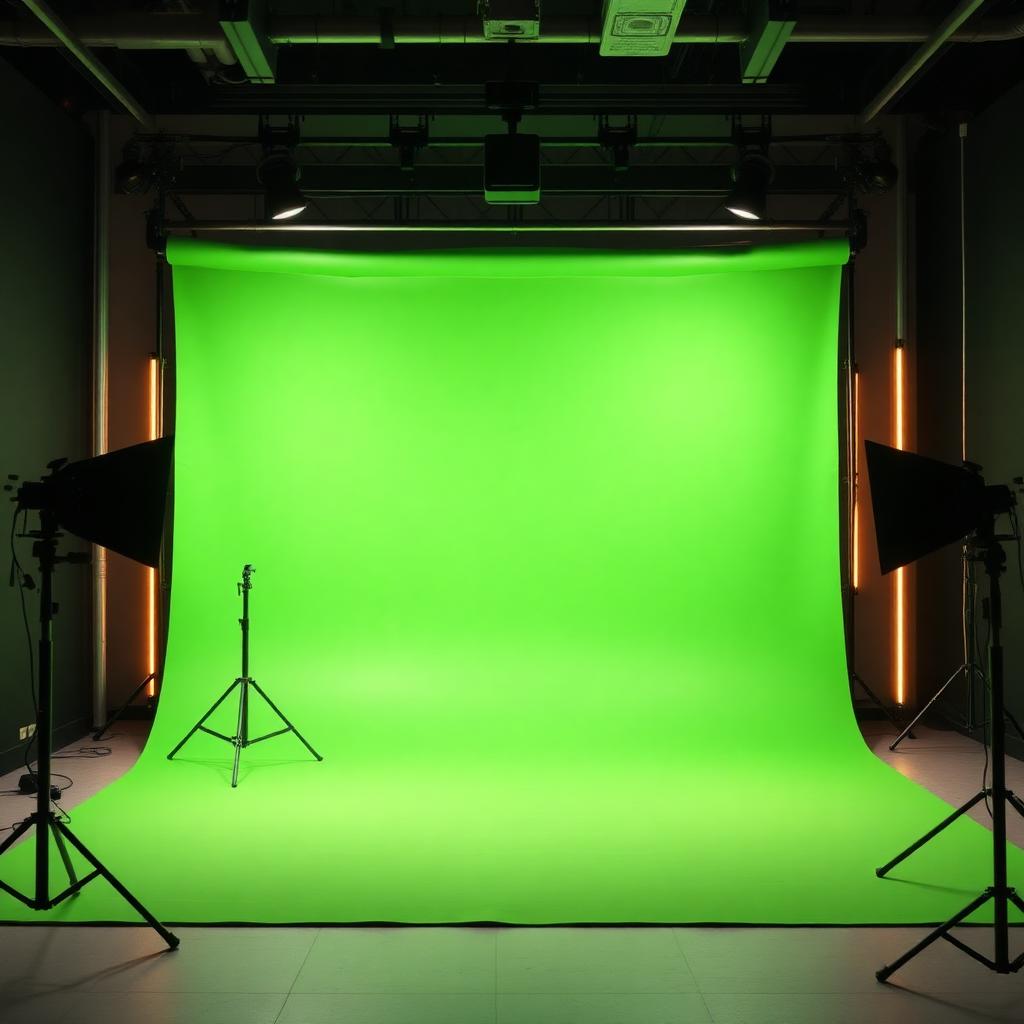 Professional green screen studio with controlled lighting